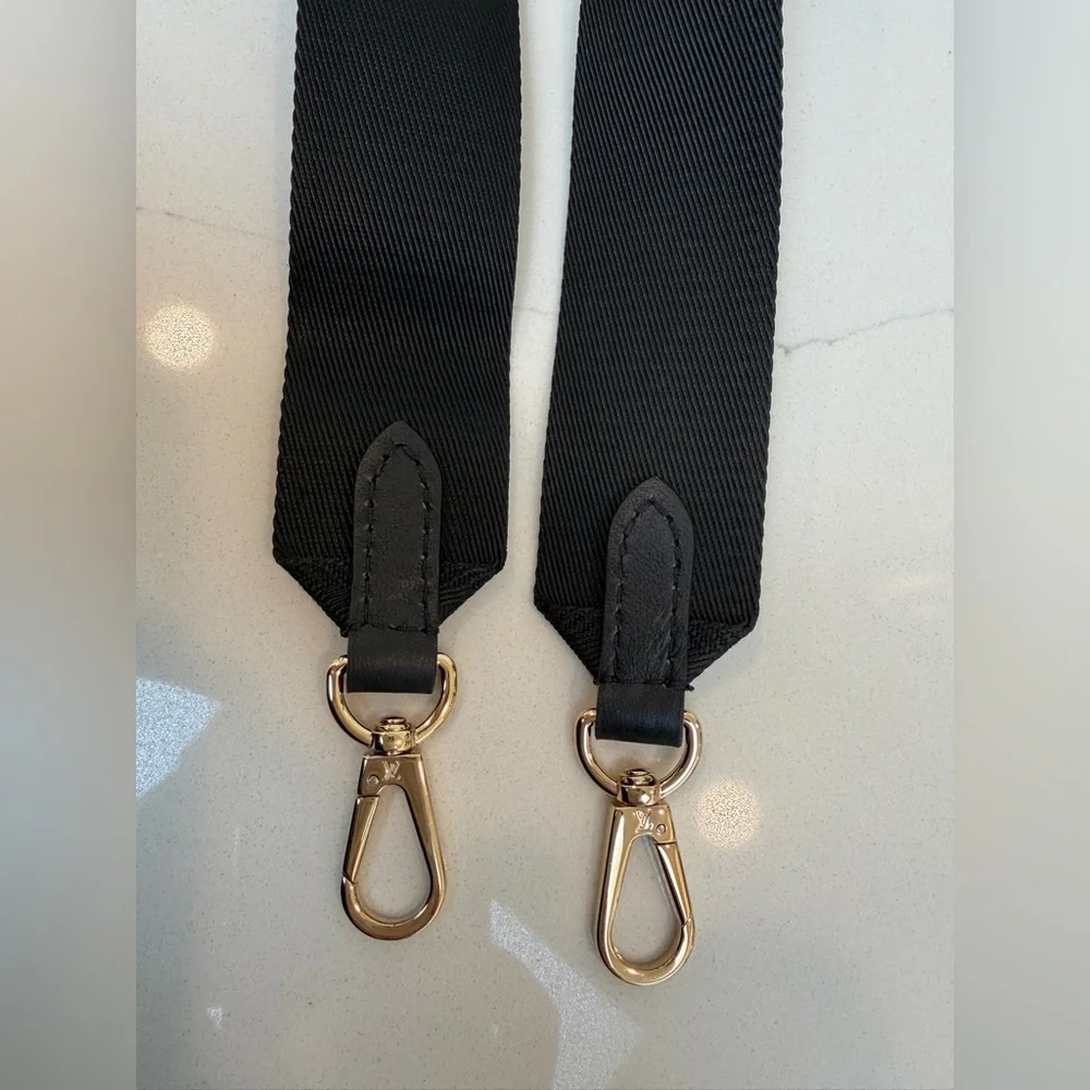 RARE! NEW Louis Vuitton Black Nylon Adjustable Strap with Gold Hardware